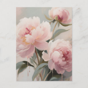 Cartão Postal Arte Floral de Peônias Rosa Suave
