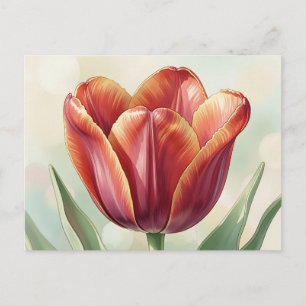 Cartão Postal Arte Floral de Tulipa Vermelha Vibrante