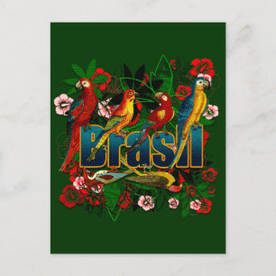 Cartão Postal Arte floral tropical dos pássaros da floresta