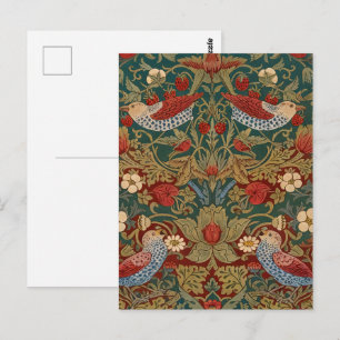 Cartão Postal Arte Floral Vermelho Verde Teal de Morris Ladrão d