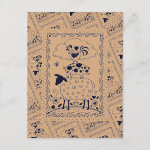 CARTÃO POSTAL ARTE FOLCLÓRICA ANIMAIS DE FAZENDA CARNEIRO PORCO