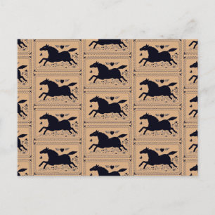 CARTÃO POSTAL ARTE FOLK PRIMITIVA A CORRER HORSE EQUINE SILHOUET
