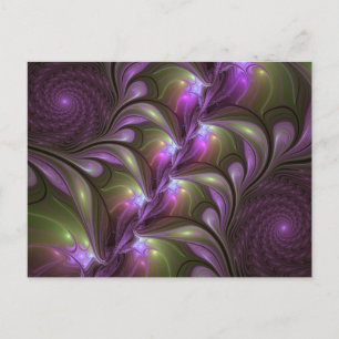Cartão Postal Arte Fractal Abstrata Colorida Violeta Roxo Caqui