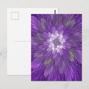 Cartão Postal Arte fractal abstrata de flor roxa psicodélica