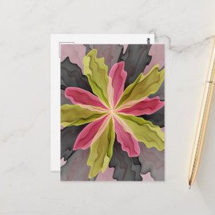 Cartão Postal Arte Fractal de Flor de Fantasia em Antracito Rosa