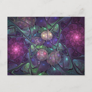 Cartão Postal Arte Fractal Moderna Abstrato de Brilhante Colorid
