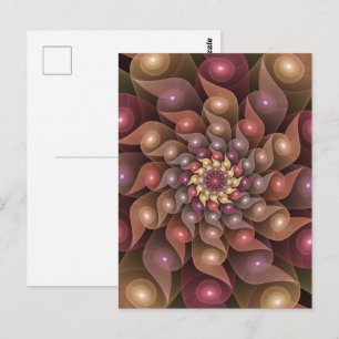 Cartão Postal Arte Fractal Moderna Abstrato de Flor Shiny Surrea