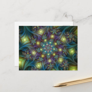 Cartão Postal Arte Fractal Roxa Roxa Abstrato brilhante iluminad