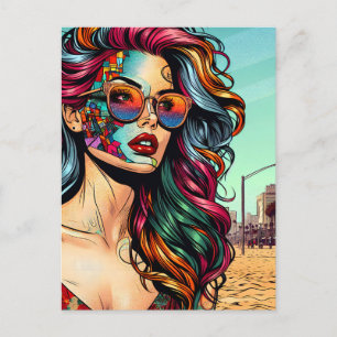 Cartão Postal Arte Fracturada   Mulher Abstrata na Praia