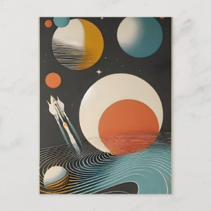 Cartão Postal Arte Galáxia Ondas Espaço Meados do Século