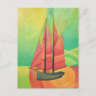 Cartão Postal Arte Geométrica do Barco à Vela Abstrato Cubist