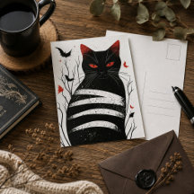 Arte Gótica Gato Preto Vermelho Ilustração Felina