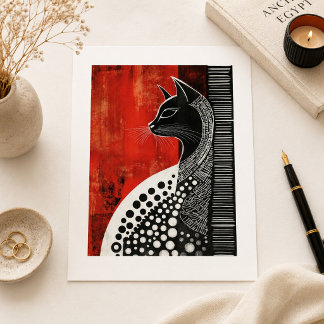 Cartão Postal Arte Gótico Vintage de Gato Preto Egípcio Bastet