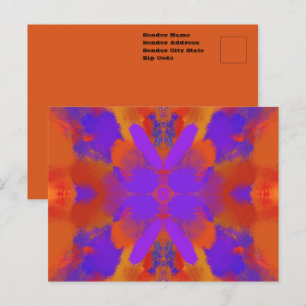 Cartão Postal Arte Gráfica Abstrata Laranja Roxo E Vermelho Desi
