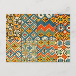 Cartão Postal Arte gráfica egípcia colorida geométrica
