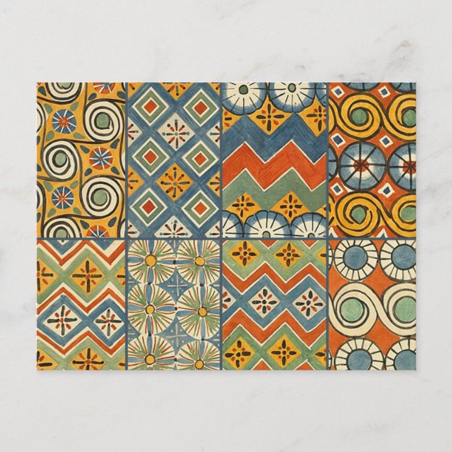 Cartão Postal Arte gráfica egípcia colorida geométrica (Frente)