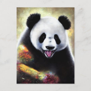 Cartão Postal Arte IA Panda Bear, Estrada Estranha