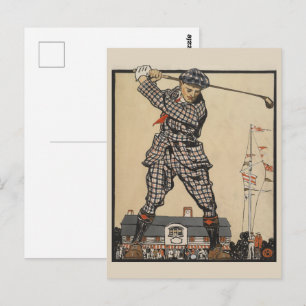 Cartão Postal Arte Ilustrativa de Golfe Vintage de Edward Penfie