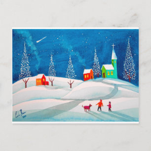 Cartão Postal Arte ingênua de inverno que fotografa estrelas