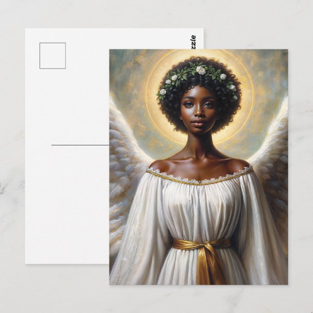 Cartão Postal Arte Inspiradora da Mulher Anjo Negra (Frente/Verso)