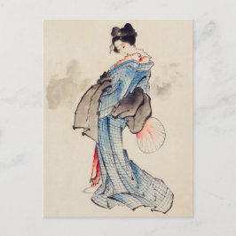 Cartão Postal Arte Japonesa Antiga Mulher num Quimono