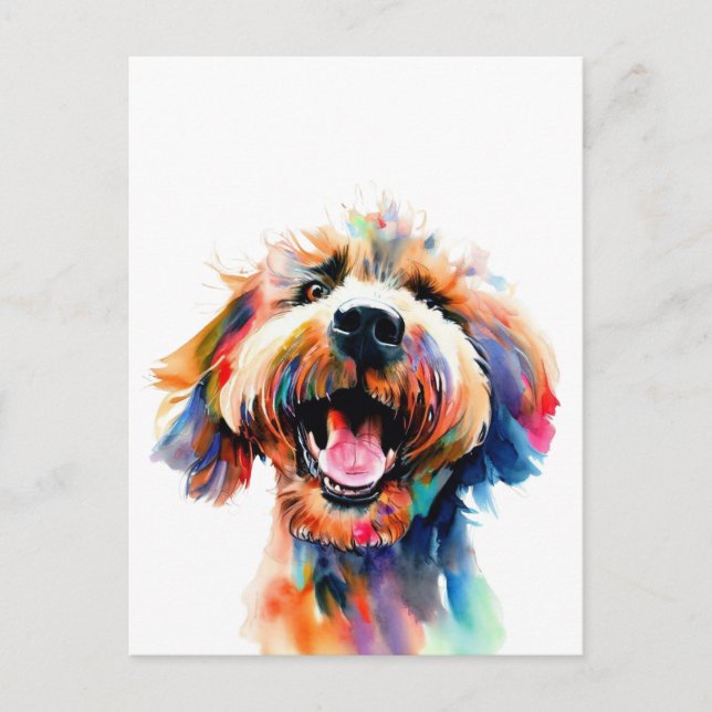 Cartão Postal Arte Labradoodle Colorful (Frente)