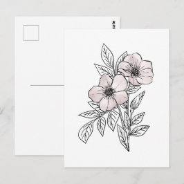 Cartão Postal Arte linear de aquarela de flor, elemento estético