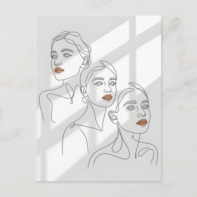 Cartão Postal Arte Linear Trio Feminino (Frente)