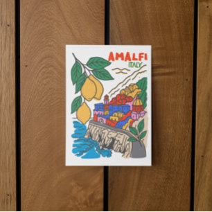 Cartão Postal Arte Mediterrâneo Italiano Amalfi Desenhado à Mão 