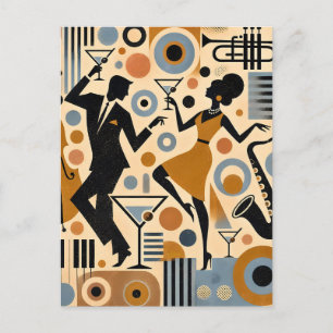Cartão Postal Arte Minimalista da Era do Jazz de Meados do Sécul