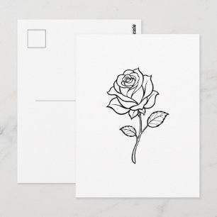 Cartão Postal Arte Minimalista de Linha de Rosa Floral Elegante
