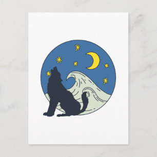 Cartão Postal Arte Mística do Lobo Celestial