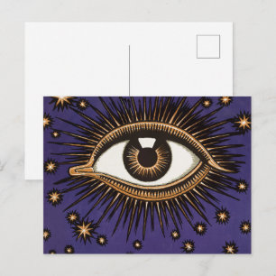 Cartão Postal Arte Místico Celestial Olho que Tudo Vê Vintage