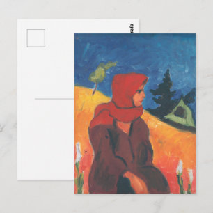 Cartão Postal Arte Moderna da Garota da Aldeia com Lenço Vermelh