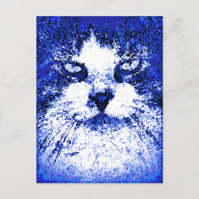Cartão Postal Arte Moderna de Gato Pop Azul (Frente)