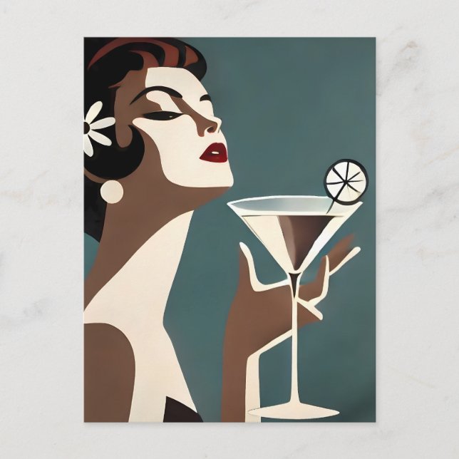 Cartão Postal Arte Moderna de Meados do Século A Martini DIva (Frente)