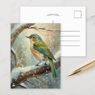 Cartão Postal Arte Moderna de Pássaro no Inverno Nevado