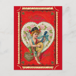 Cartão Postal Arte musical do cupido do dia dos namorados vintag