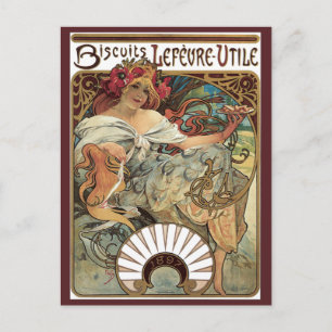 Cartão Postal Arte Nova Antiga, Biscoitos por Alphonse Mucha