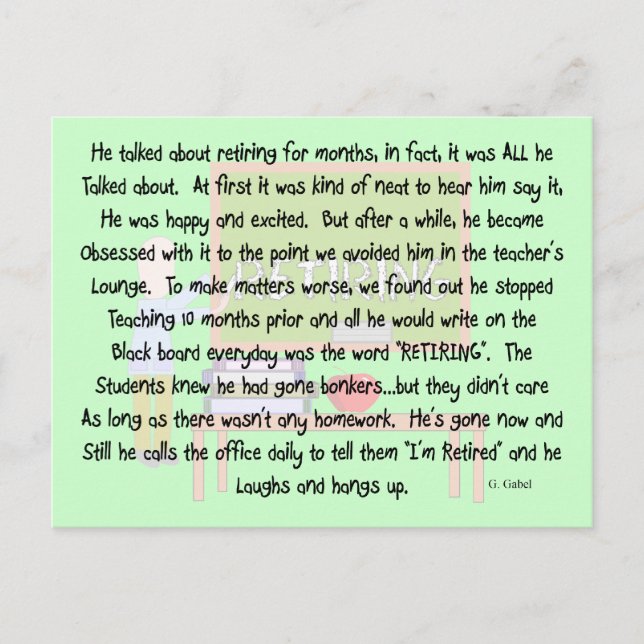 Cartão Postal Arte "Obcecado com a Aposentação" (Frente)