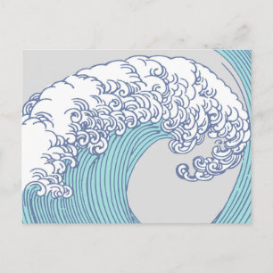 Cartão Postal Arte Oceânica Onda Surf Japonês