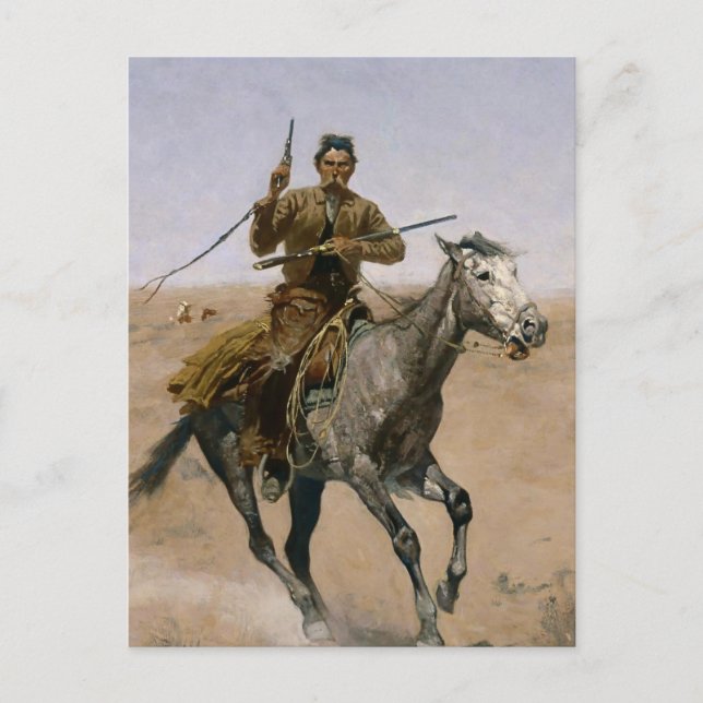 Cartão Postal Arte Ocidental de Frederic Remington “A Fuga” (Frente)