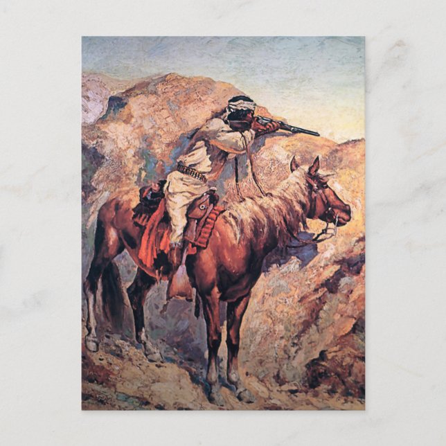 Cartão Postal Arte Ocidental de Frederic Remington “Emboscada Ap (Frente)