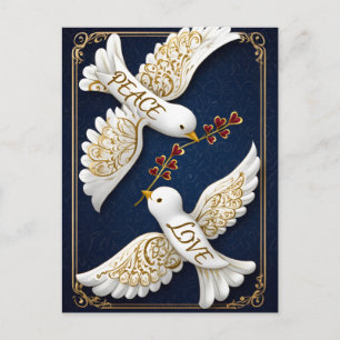 Cartão Postal Arte Ornada de Pombo Paz & Amor