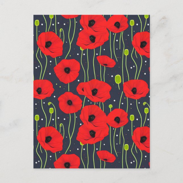 Cartão Postal Arte Padrão Moderna e Vibrante sobre Poppies Verme (Frente)