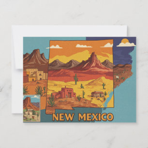 Cartão Postal Arte Paisagem do Novo México Mapa de Estado Ilus