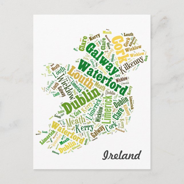 Cartão Postal Arte Palavra nas Cidades da Irlanda (Frente)