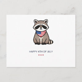 Cartão Postal Arte Patriótica de Guaxinim Feliz 4 de Julho