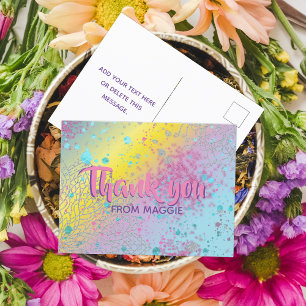 Cartão Postal Arte personalizada colorida pastel arco-íris Obrig