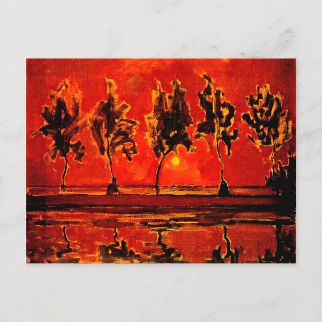 Cartão Postal Arte Piet Mondrian, Árvores do Geine em Moonrise (Frente)